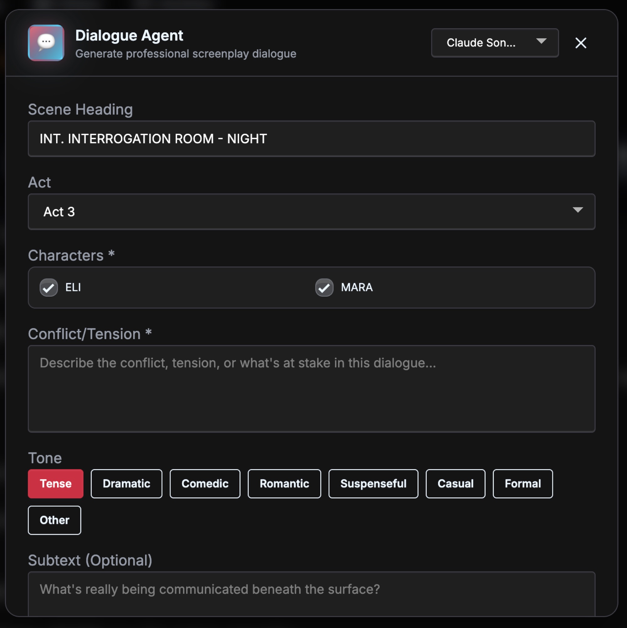 Dialogue agent output example