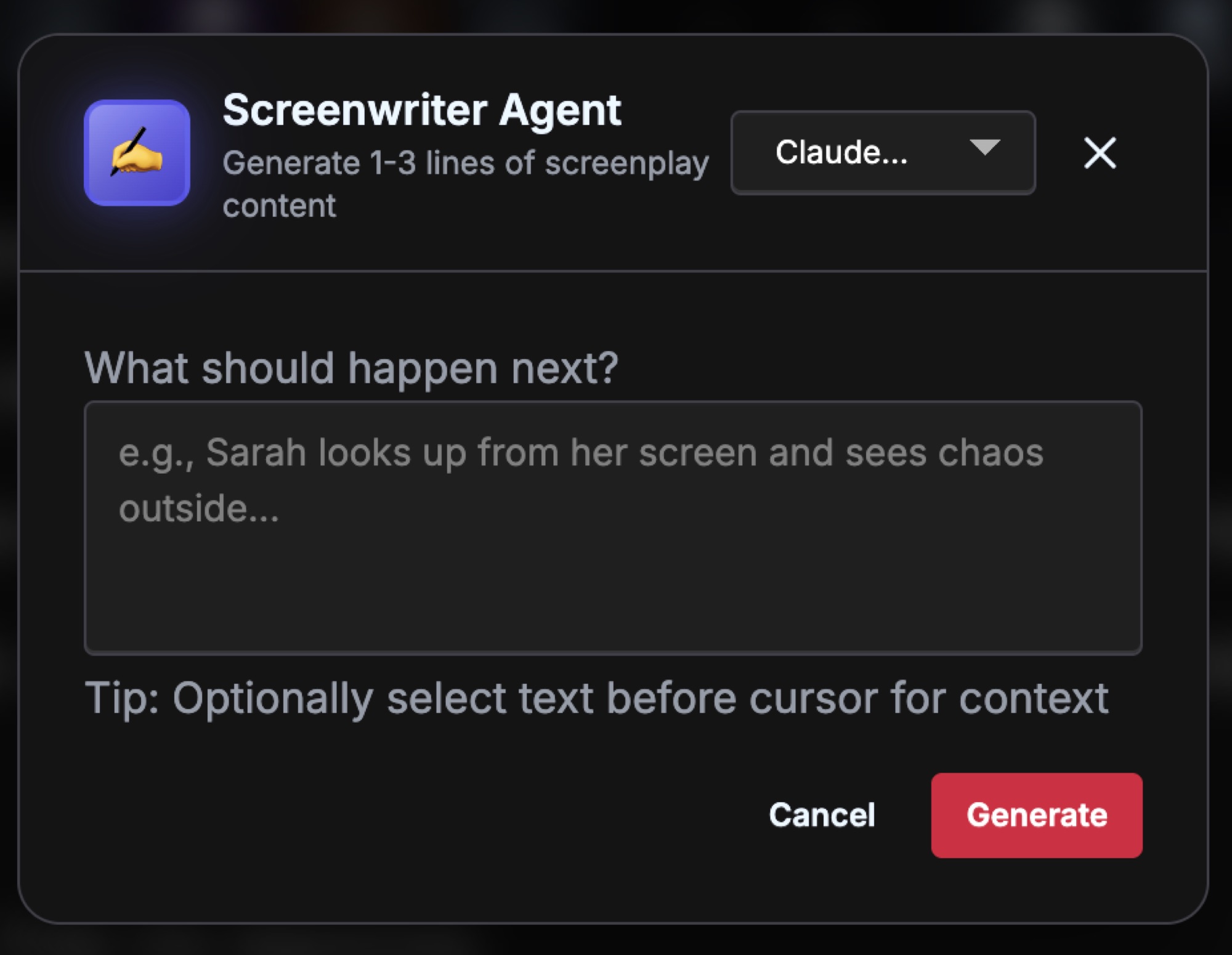 Screenwriter agent output example