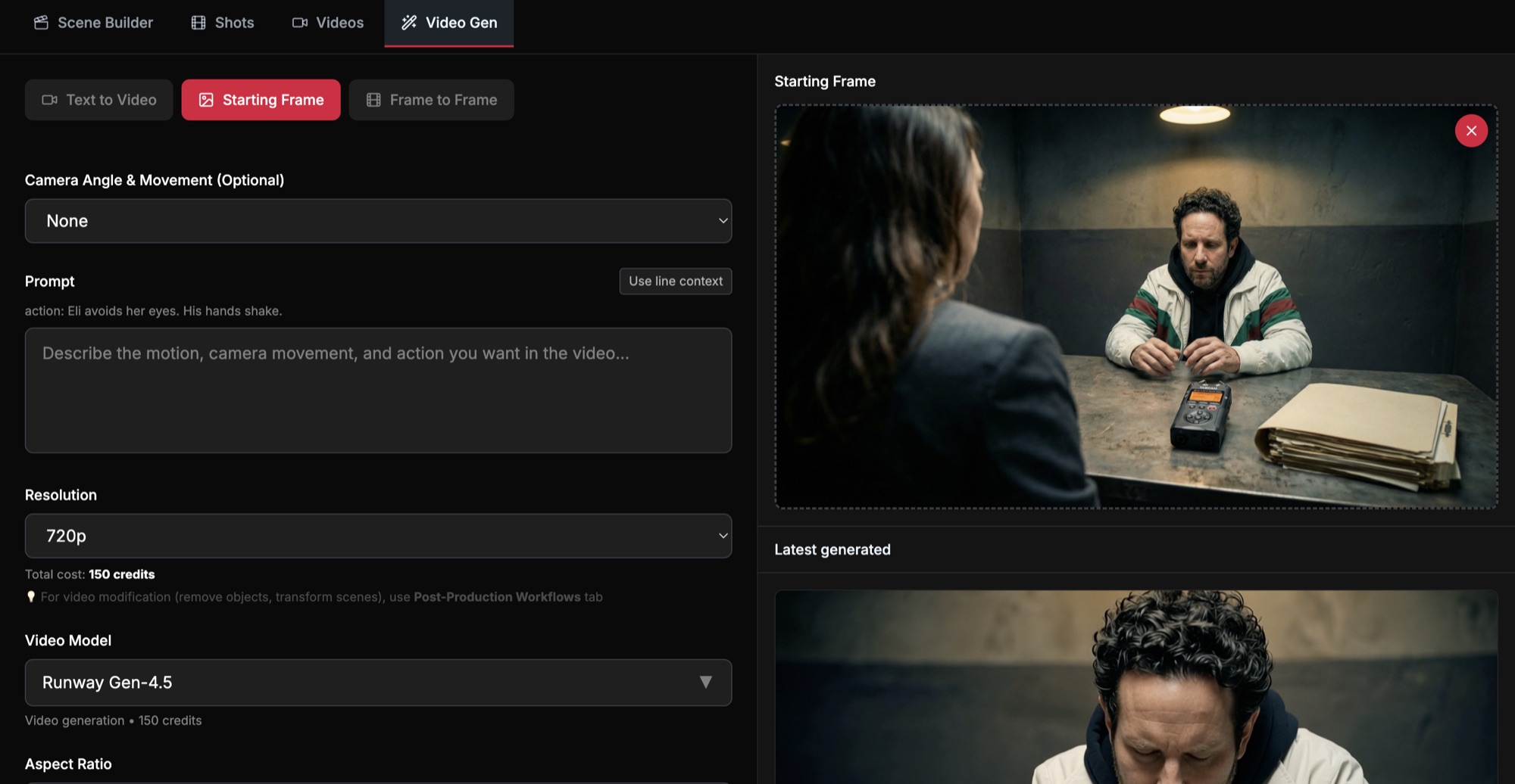 First frame handoff prepared from approved teaser frame