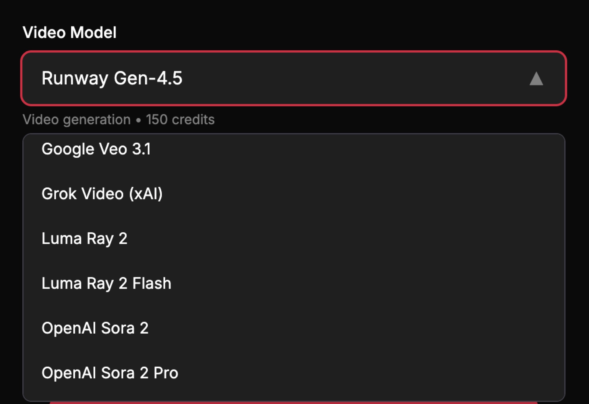 Model and provider selection screen for video handoff